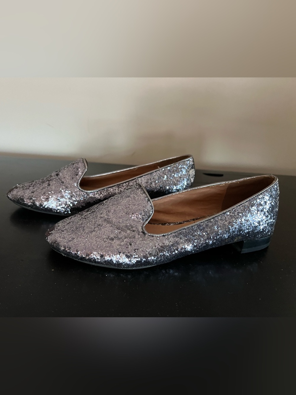 ALDO Silver Glitter Smoking Slipper Loafer Flats EU 40